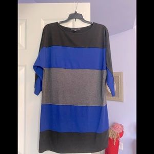 Cute casual dress black, gray/ royal blue color block, in a medium